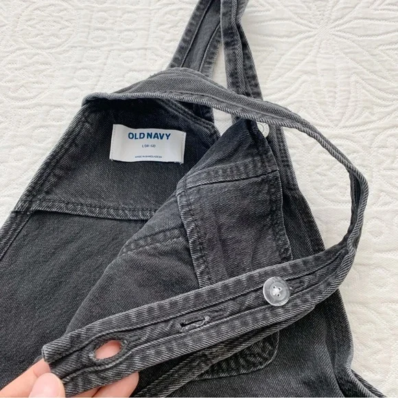 Old Navy Girls' Raw Hem Jean Shortalls, Black - Picture 5 of 5